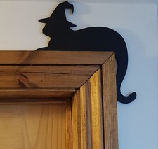 Halloween Black cat witches hat laying Door Topper Picture Frame fun  gift