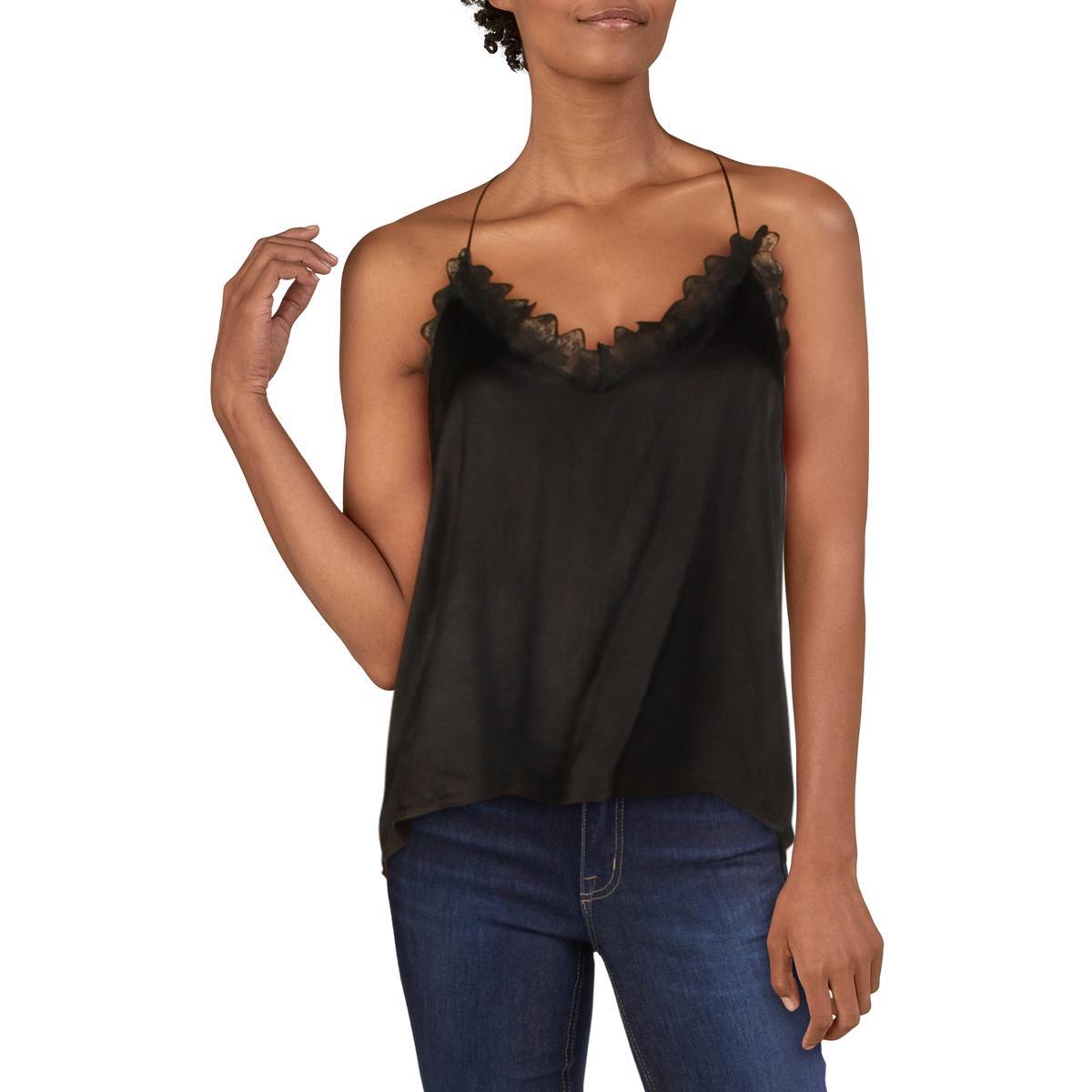 Женская черная майка Aqua с V-образным вырезом и кружевной отделкой на бретелях Cami M BHFO 3212