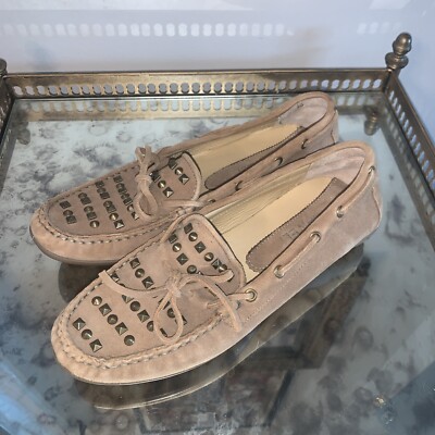 VAN ELI Shoes Womens 6  Tan Suede Bronze Studded Top Moccasin Driving Loafers