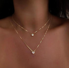 Gold Plated Stainless Steel Chain Women 2Pcs Woman Necklace Heart Cz Pendant 18K