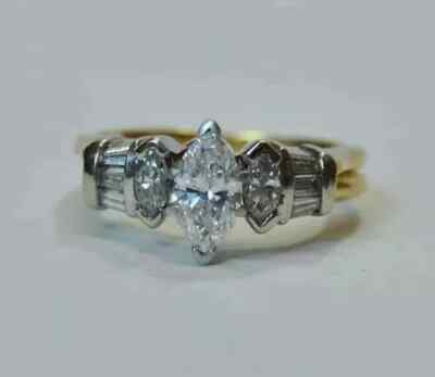 Art Deco Style Marquise Cut Lab Created Diamond 14K Gold Finish Wedding Ring Set