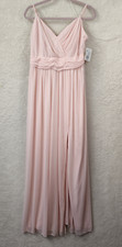 Davids Bridal Women Dress 12 Beige 100%Polyester Sleeveless V NeckSide Slit Maxi