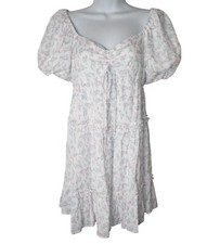 Altar'd State White/Pink Floral Babydoll Princess Mini Dress Women Sz S Smocked