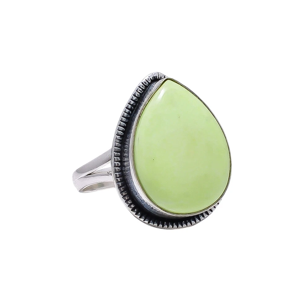 Anillo de joyería de plata de ley 925 con piedras preciosas crisoprasa de limón, anillo único Foto 4 de 4