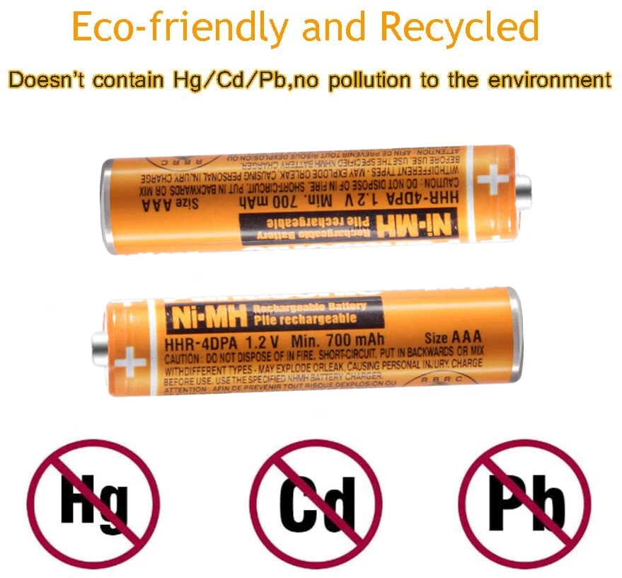 Pilhas recarregáveis 1.2V AAA Ni-MH 700mAh para telefones sem fio Panasonic EUA - Imagem 3 de 4