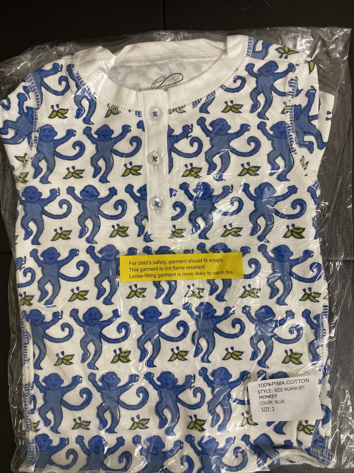 roberta roller rabbit kids pajama set monkey blue 2years