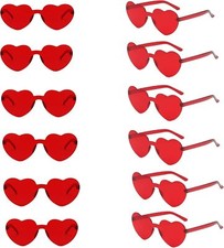 12 Pairs Heart Glasses Colorful Rimless Shaped Sunglasses Love Red