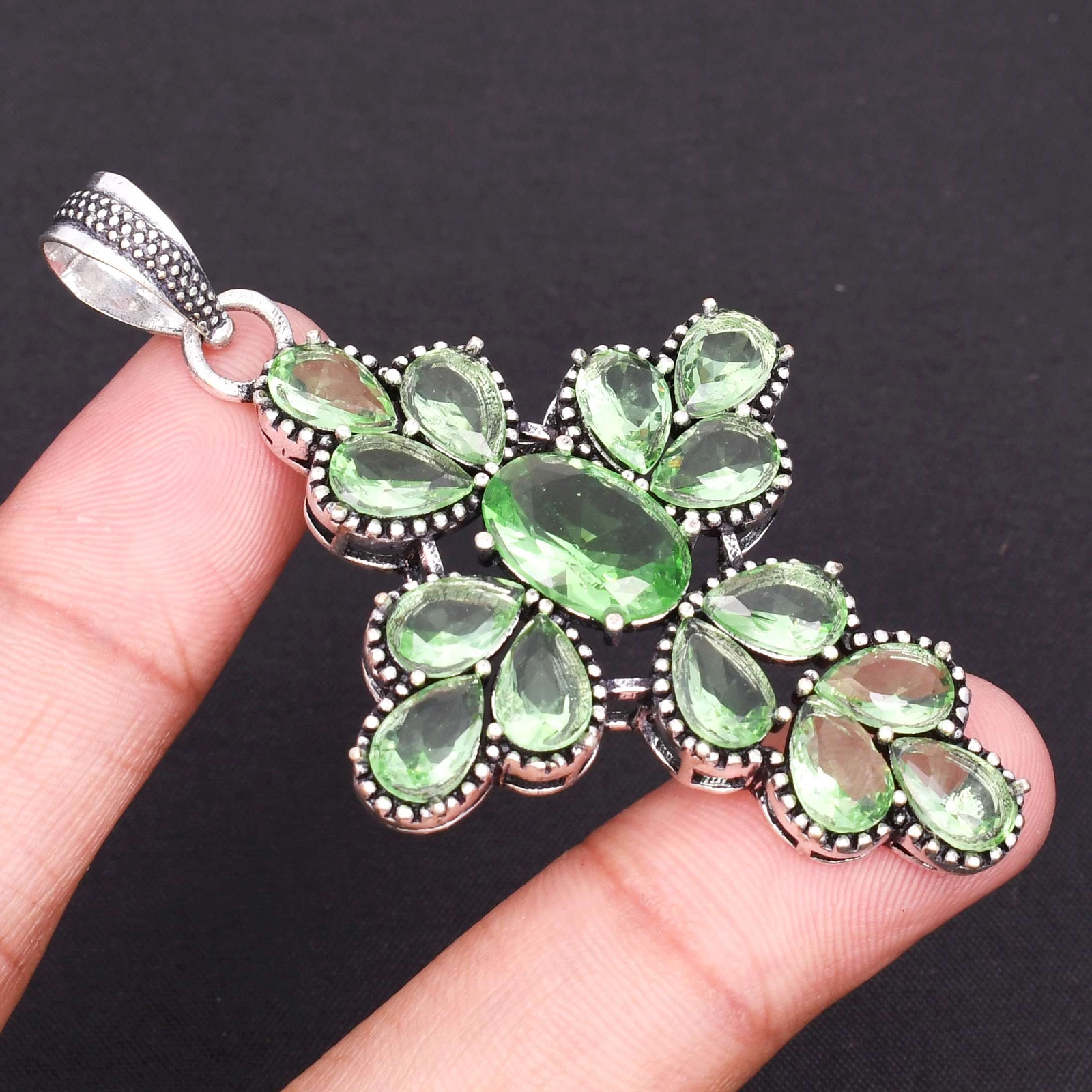 Peridot Gemstone Ethnic Handmade Cross Pendant Jewelry New Year Gift  AP-16296