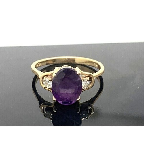 Anillo de cóctel de diamantes con piedras preciosas moradas de oro amarillo de 14 k para mujer talla 6,5 - Imagen 11 de 14