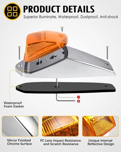 5x17LED Amber Cab Roof Top Clearance Marker Running Light For Kenworth Peterbilt - Picture 19 of 21