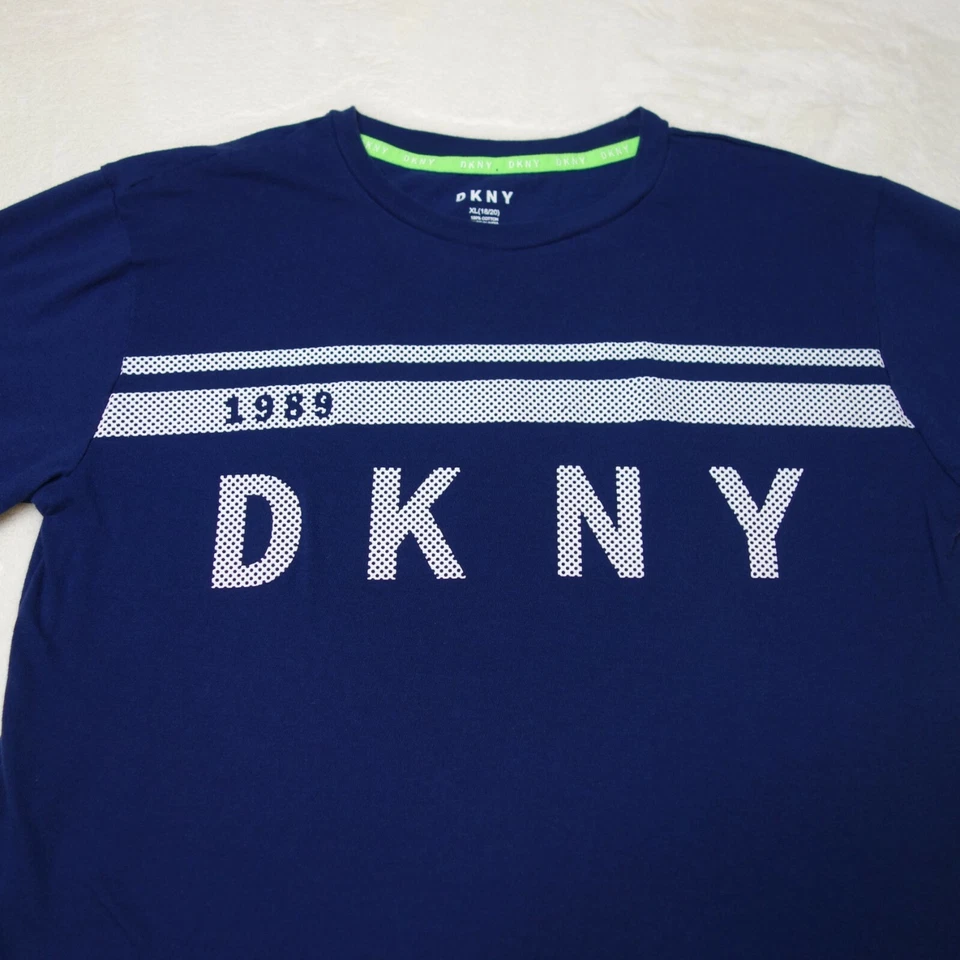 DKNY Youth Boys (18-20) T-Shirt Extra Large XL Blue White Front Logo Casual Tee - Image 2 of 4