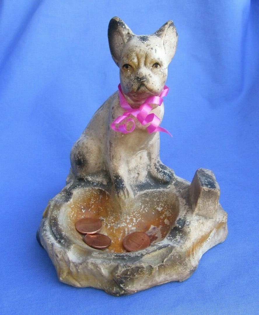 アンティーク雑貨 Vintage Chalkware Bulldog ASHTRAY 1930s FRENCH BULLDOG ASHTRAY CARNIVAL CHALK 1940s 5