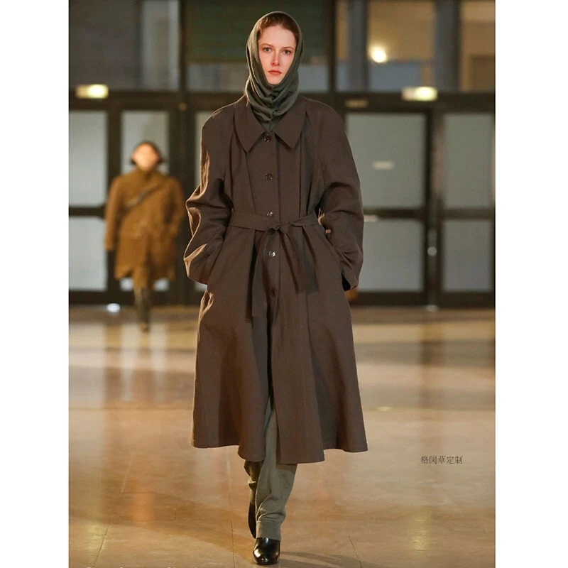 Lemaire French Dark Coffee Cotton Belt To Reveal A Slim Trench Coat