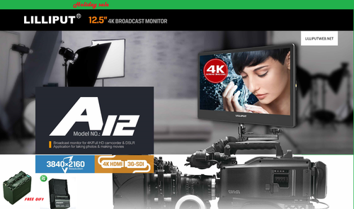 Lilliput A12 12,5" 4K/FULL HD Broadcastor SDI HDMI Displayport mit F970 Akku - Bild 2 von 10