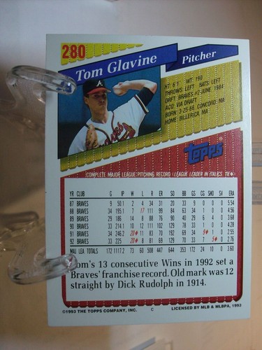 1993 Topps Gold #280 - Tom Glavine - Atlanta Braves 93-291 - Picture 2 of 2