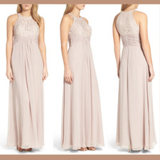 NWT $198 Eliza J Beaded Lace & Chiffon Gown CHP [ SZ 10 ] #e850