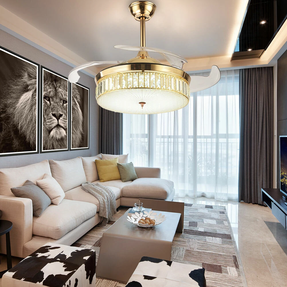 42inch Remote Control Retractable Ceiling Fan Chandelier Low Noise AC  110-120V | eBay