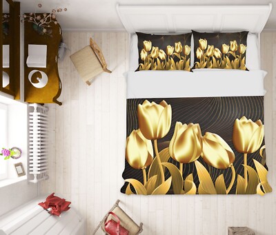 3D Golden Tulips K1723 Bed Pillowcases Quilt Duvet Cover Panda 2023