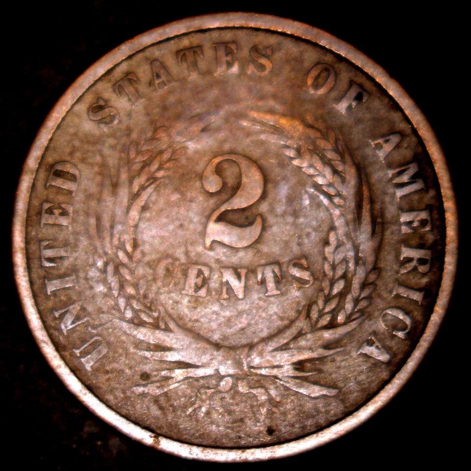 1864 Medallic Alignment 2¢ 180º Rotated Two Cent Piece F-VF - Image 2 of 4