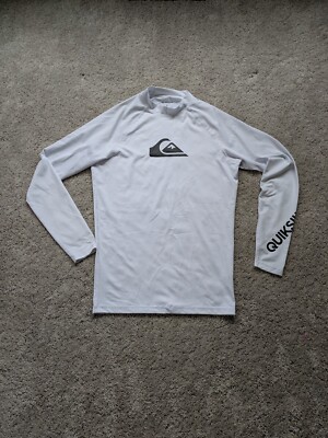 Quiksilver Shirt Mens L Large White Crew Neck Mountain Logo