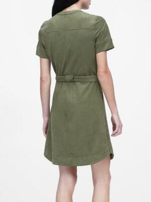 Banana Republic Vegan Suede Shirt Dress Green Sz 0P, 4, 4P, 8P | eBay