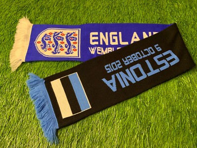 ENGLAND VS. ESTONIA TEAM 2015 rare FOOTBALL SOCCER MATCH SCARF OFFICIAL PRODUCT