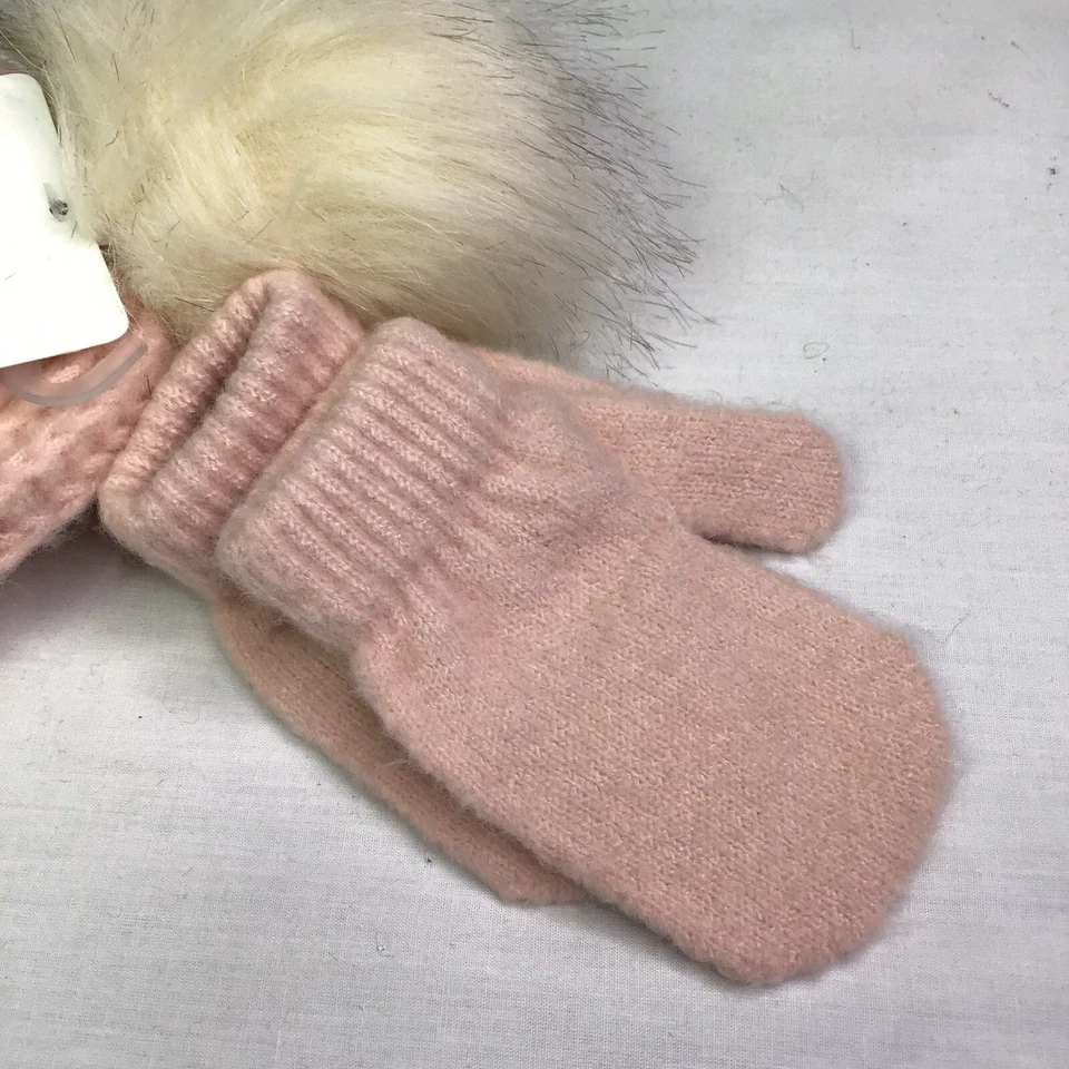 Sombrero y mitones para bebé niña rosa forrados de lana talla 0-12M Foto 2 de 3