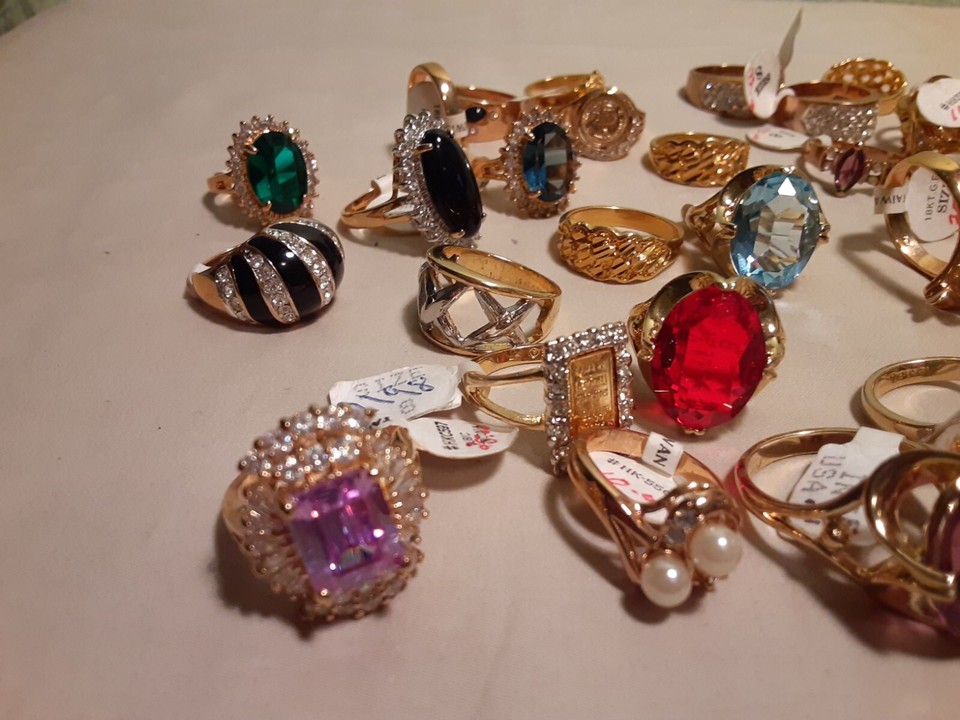 39 18k Electroplated Gold Costume Rings RhinestonesCZ eBay