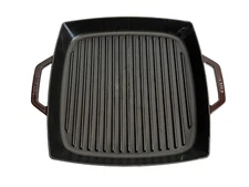 STAUB CAST IRON Grill Pan 13" Square Double Handle #33 Grill Maroon Has a CRACK