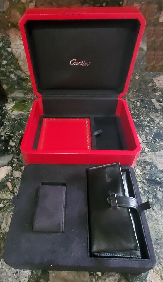 CARTIER Jumbo Red Watch Box & Open Papers & Black Leather Pouch