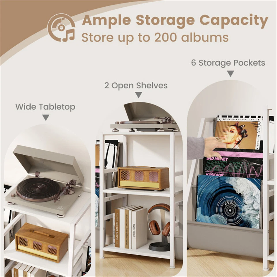 White Record Player Stand with 3 Shelves - Image 4 of 4