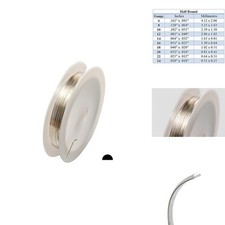 935 Argentium Silver Wire 22 Gauge Half Round Dead Soft 25FT