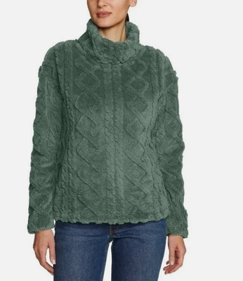 Eddie Bauer Women's Cable Fleece Mock Neck Pullover Green Size XXL