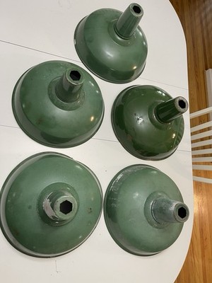 Set of 5 Vintage Holman Green Enamel Lamp Shade Reflectors 16'' dia.