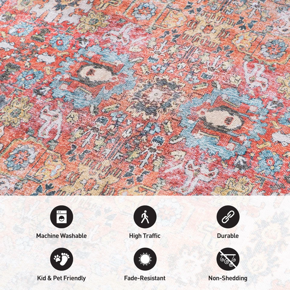 Multi Transitional Distressed Runner Rug — Machine Washable & Non‑Slip, 2' 6"... - Image 4 of 4
