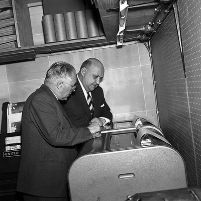 Jean Fevre and Henri Fabiani in the desk 1950s Historic Old Photo