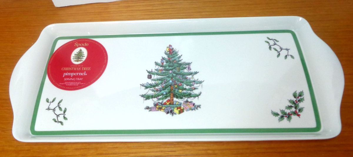 Spode クリスマスハンドルサービングトレイ　プラスチック　大お盆B級品本日迄 SPODE CHRISTMAS TREE SANDWICH TRAY PASTRY/CAKE SERVER SPREADER