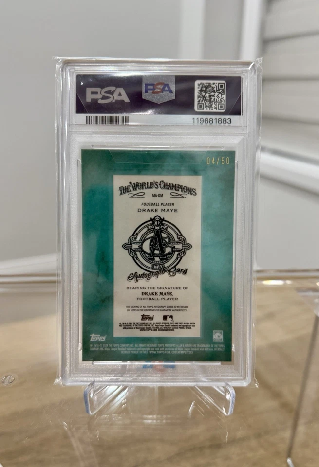 2024 TOPPS ALLEN & GINTER DRAKE MAYE ON CARD AUTO /50 BLUE FRAME PSA 8 PATRIOTS - Image 2 of 2