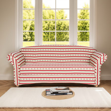 3-Sitzer Sofa Loretta, ca. 204 x 83 x 85 cm – Rot gestreift & Blumenmuster
