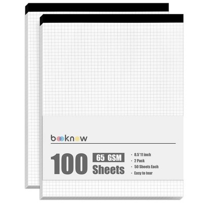 2-Pack 8.5'' x 11'' White 5x5 Quad Ruled Graph Paper Pads, 50 Sheets per Pad, f