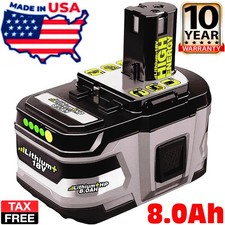 For RYOBI 18V 8.0Ah P108 High Capacity Battery 18Volt Lithium-Ion One Plus P102