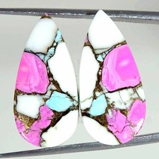 19.60Cts Cotton Candy Pink Copper Turquoise Pear Pair Cabochon Loose Gemstone
