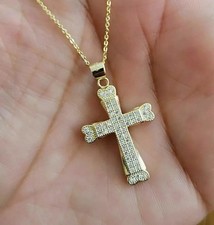 2Ct Round Cut Simulated Diamond Women's Cross Pendant In 14k Yellow Gold Plated