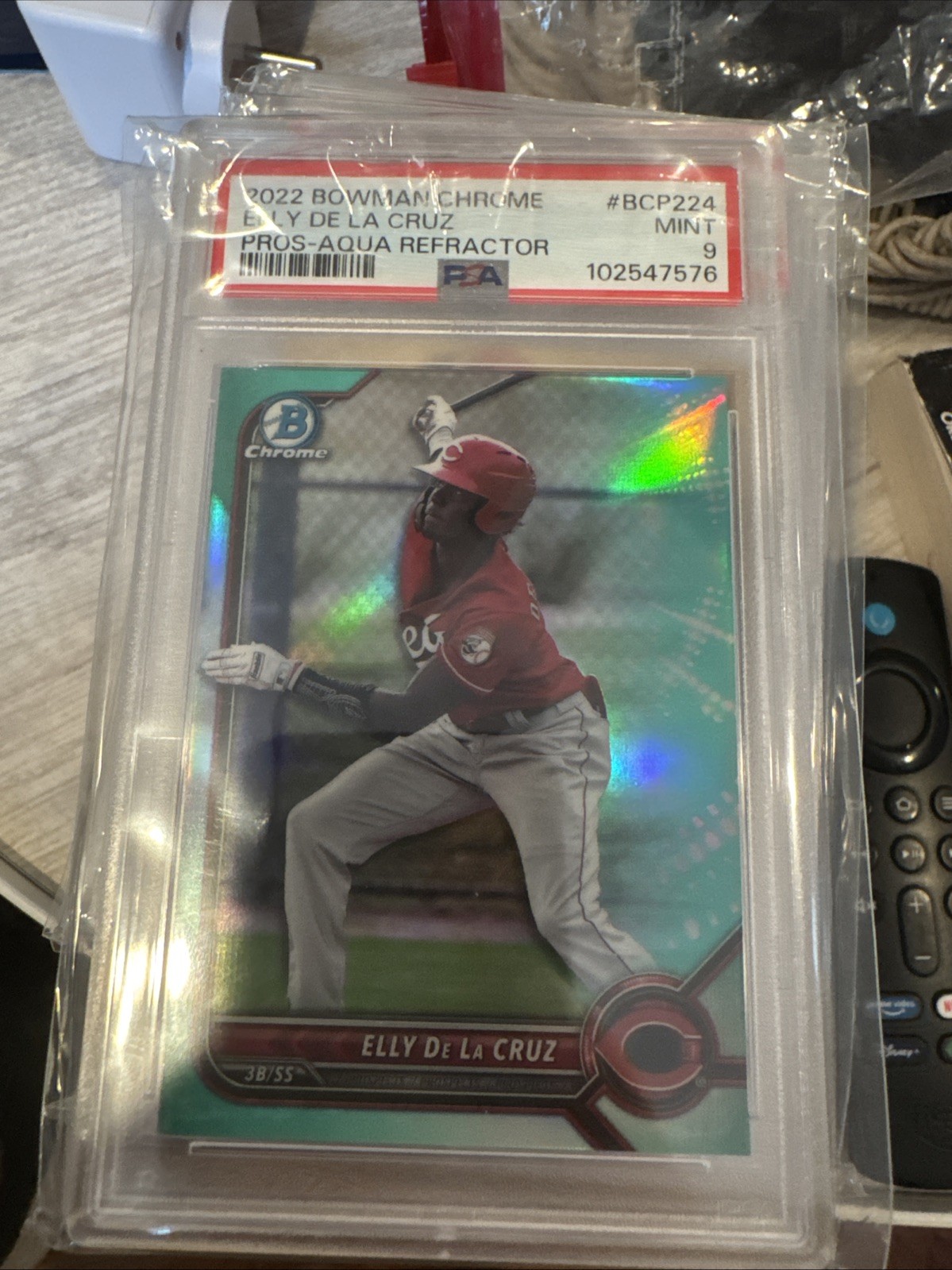 2022 Bowman Chrome - Prospects Elly De La Cruz Aqua Refractor /125 (RC) PSA 9 view 4