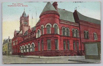 Worcester MA Post Office 1912 Postcard Architecture  J1187