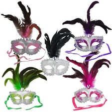 Carnival Mardis Gras Colorful Costume Mask With Jewel and Colorful Feathers