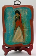 De Grazia Navajo Mother Atomic Starburst Decoupage on Carved Wood Wall Art