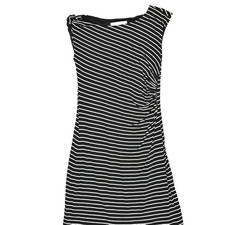LOFT Women's Regular Size S Black White Striped Draped Sheath Dress