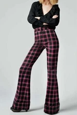 NWT $695 SMYTHE Black Pink Plaid High Waisted Cuffed Trousers Pants S 6