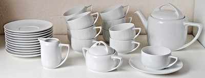 ROSENTHAL Donatello weiß, Teegeschirr, Tassen, Teller, Kanne, Milch+ Zuckerkanne